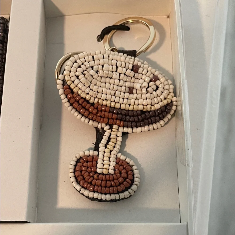 Rachel Zoe Espresso Martini Beaded Striped Coin Purse and Key Ring Charm Set